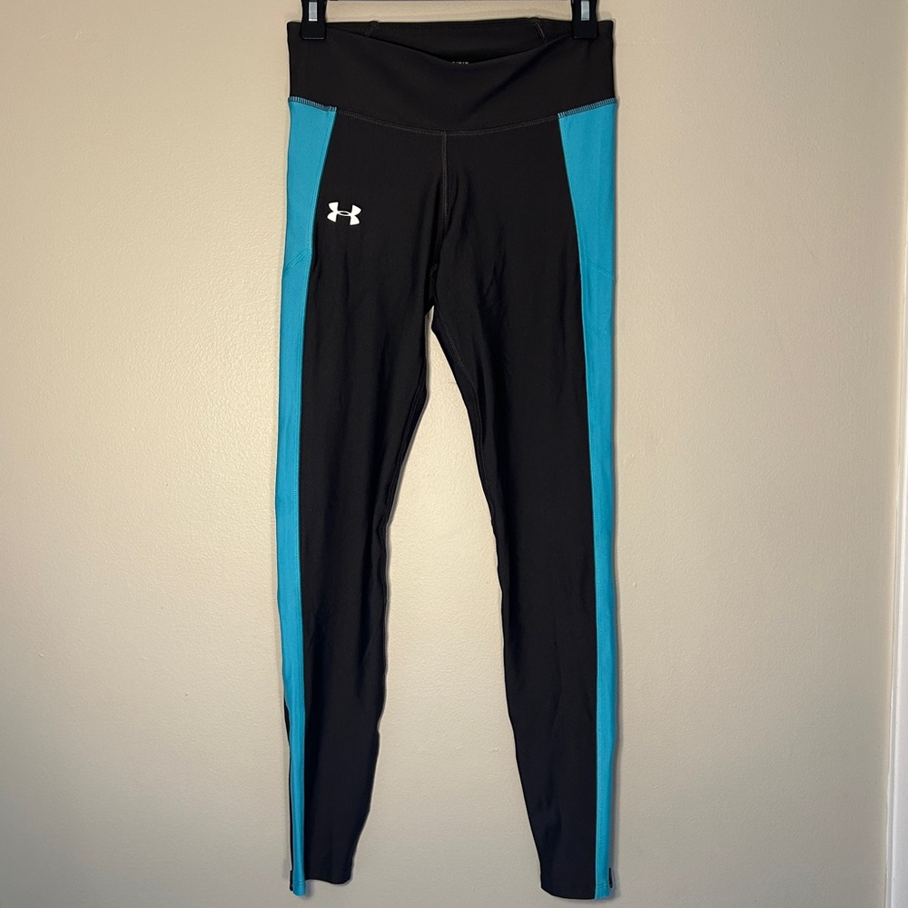 Under Armour Leggings M NWT HeatGear Compression Black with Blue Accent